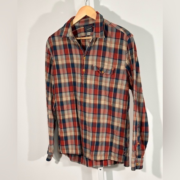 J. Crew Other - J.Crew broken-in plaid flannel popover red navy soft brushed cotton M classic